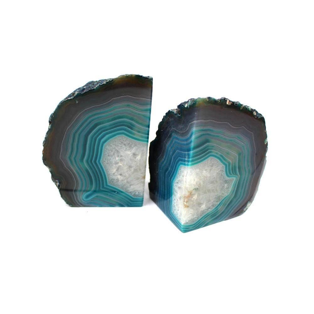 Crystal Teal Agate Geode Bookend Pair 1-3 lb