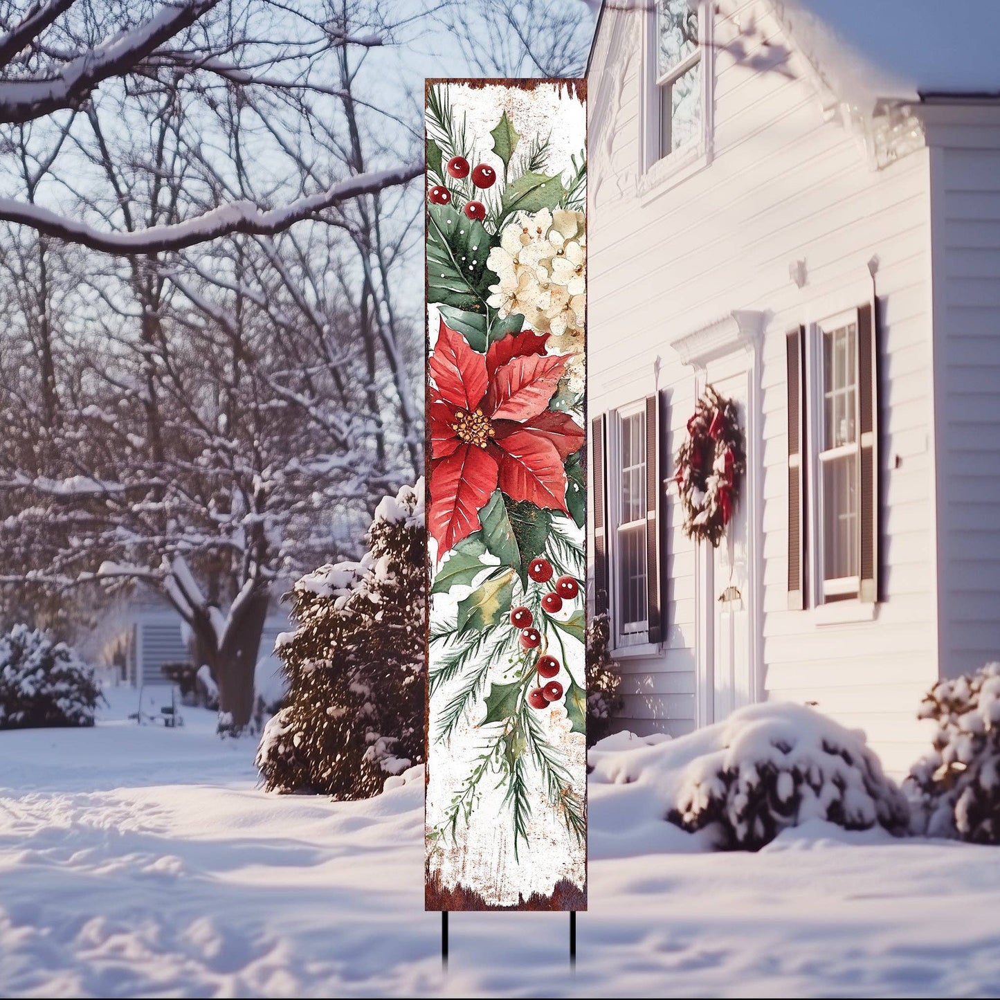 42in Merry Christmas Garden Stake | Poinsettia Outdoor Holiday Decor Gift