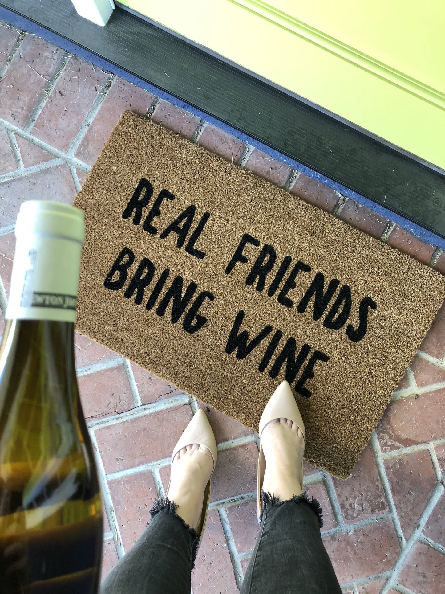 Funny Wine Doormat - Real Friends Bring Wine