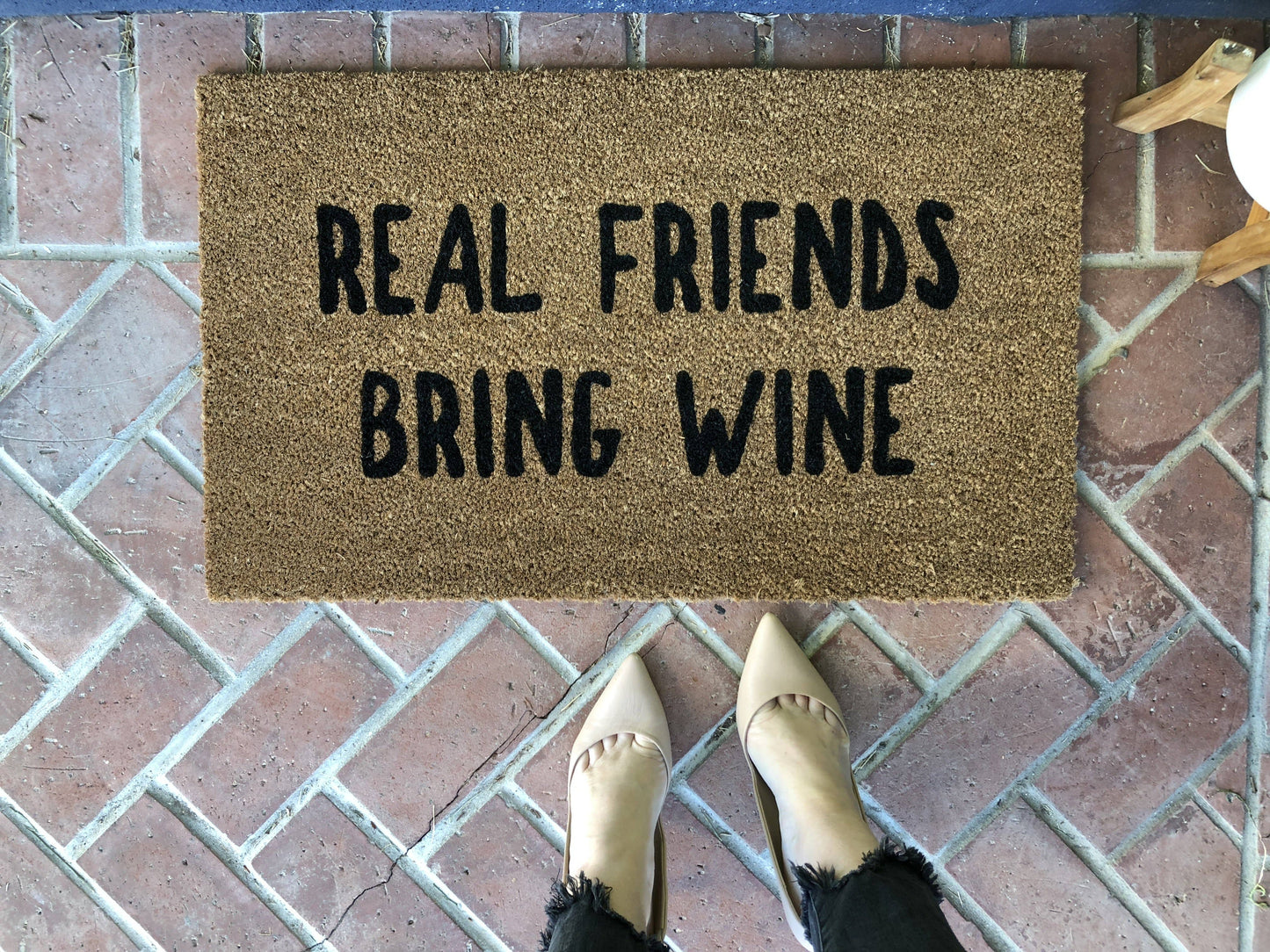 Funny Wine Doormat - Real Friends Bring Wine
