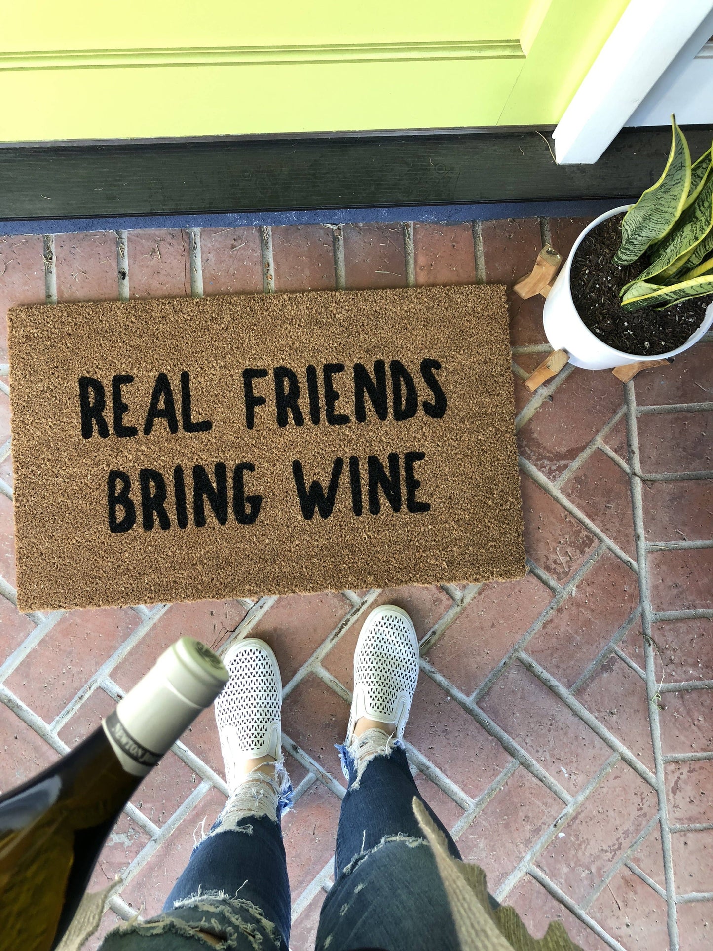 Funny Wine Doormat - Real Friends Bring Wine