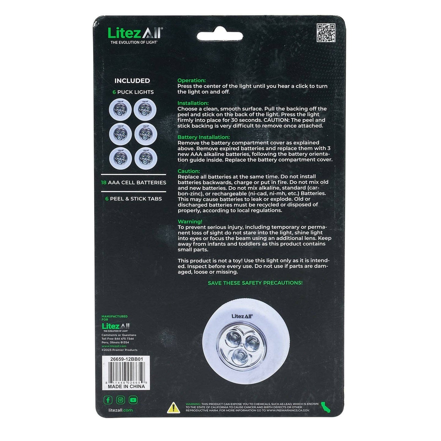 LitezAll LED Puck Light 6 Pack