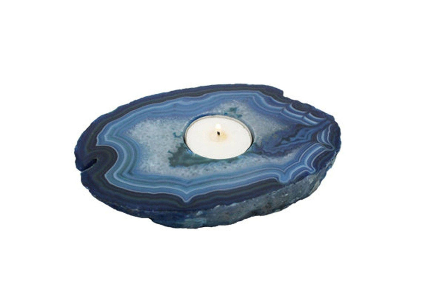 Agate Slab Crystal Candle Holder - Blue