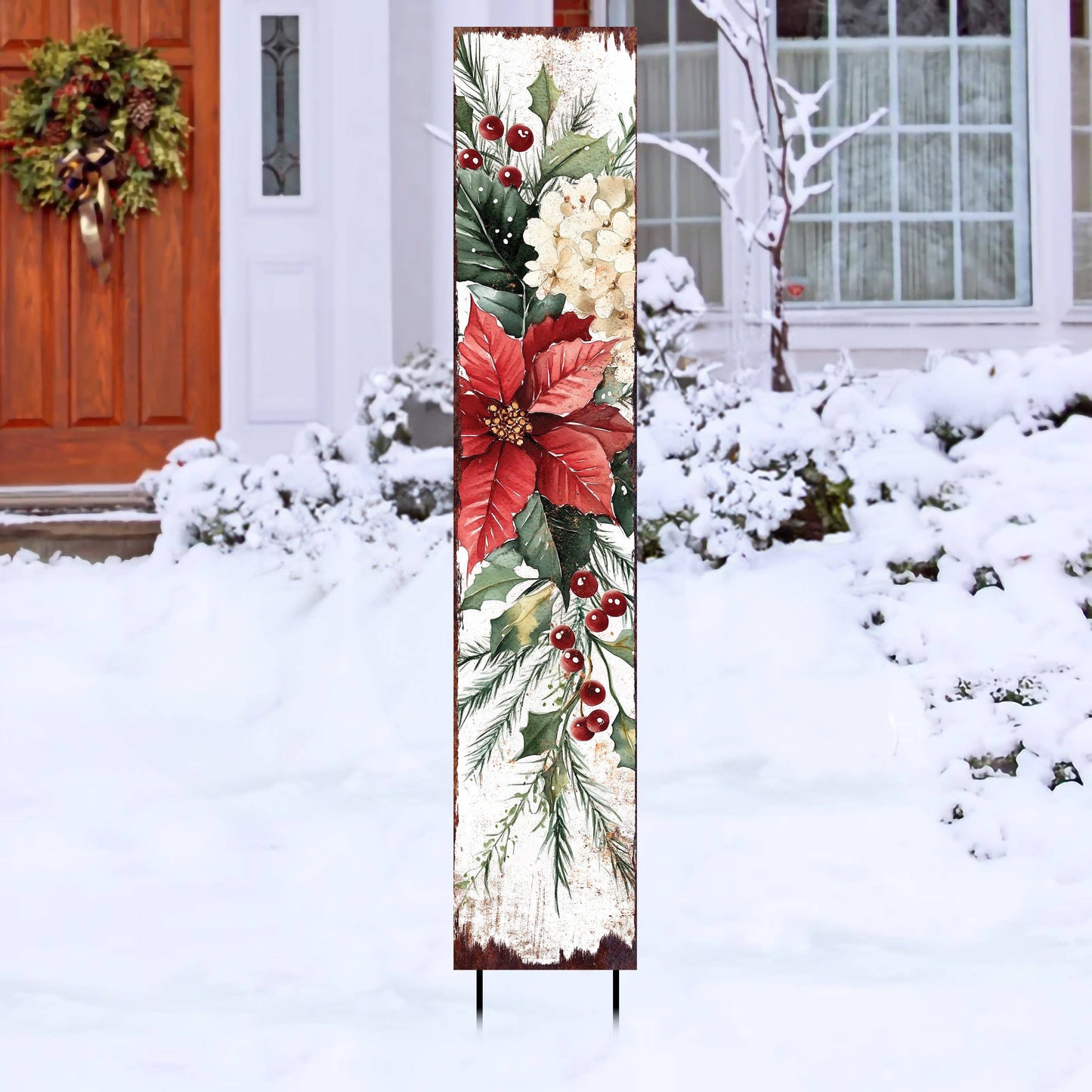 42in Merry Christmas Garden Stake | Poinsettia Outdoor Holiday Decor Gift