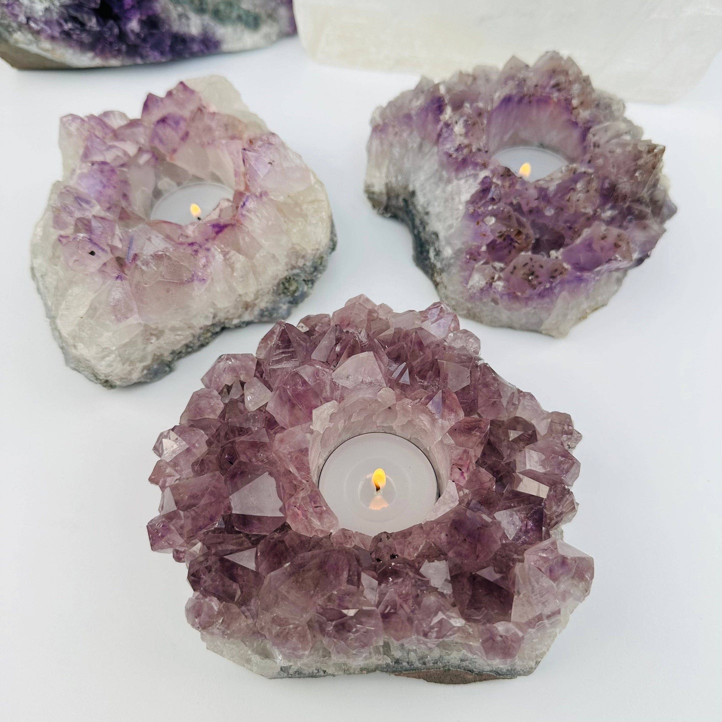 Amethyst Crystal Candle Holders - A Grade - (RK2-01)