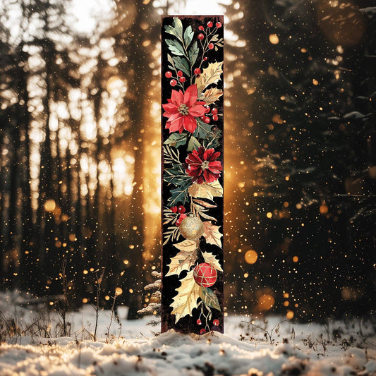 Watercolor Poinsettia Christmas Garden Stake | Outdoor Yard Holiday Decor