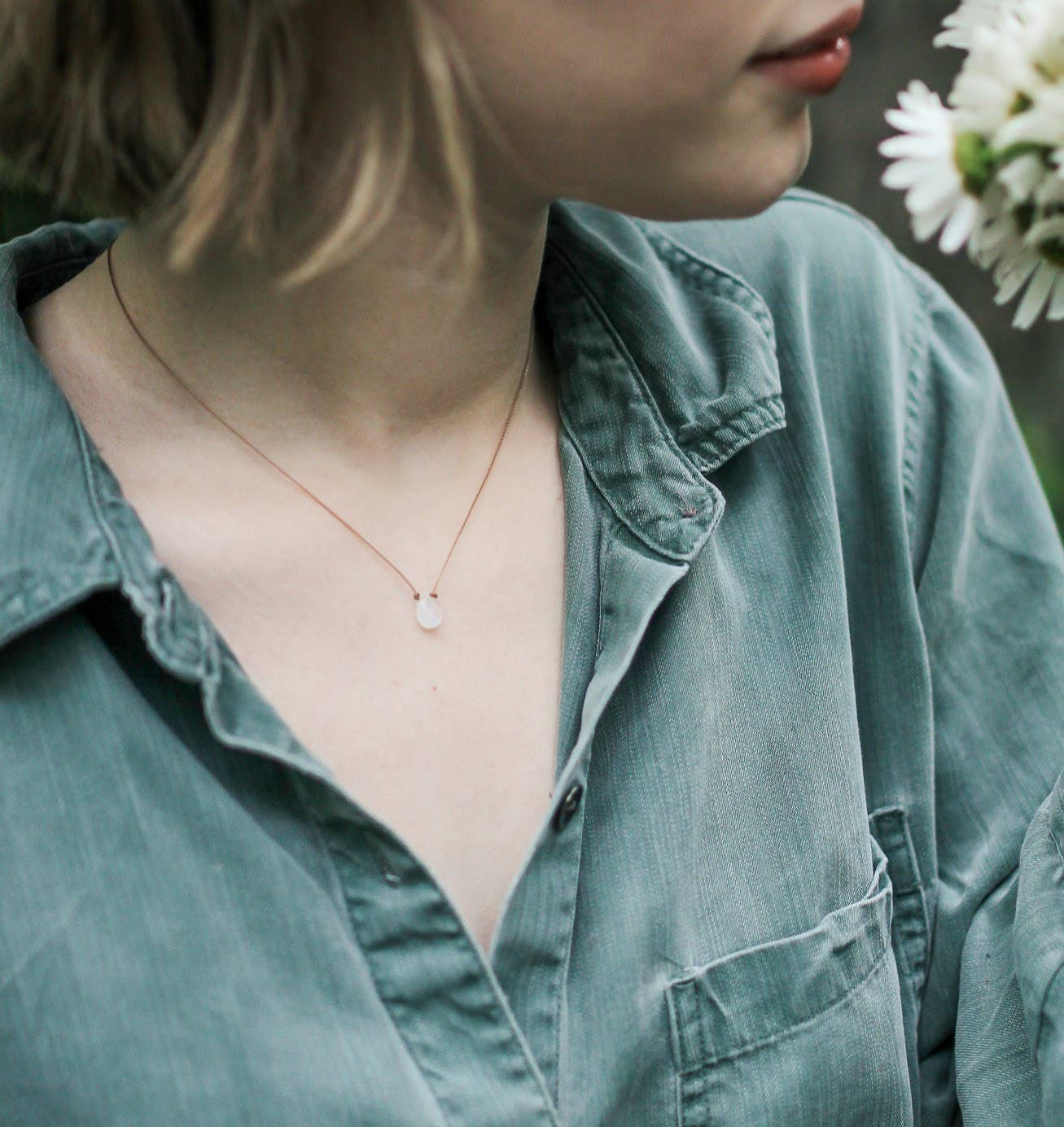 Moonstone Smooth Small Teardrop Necklace