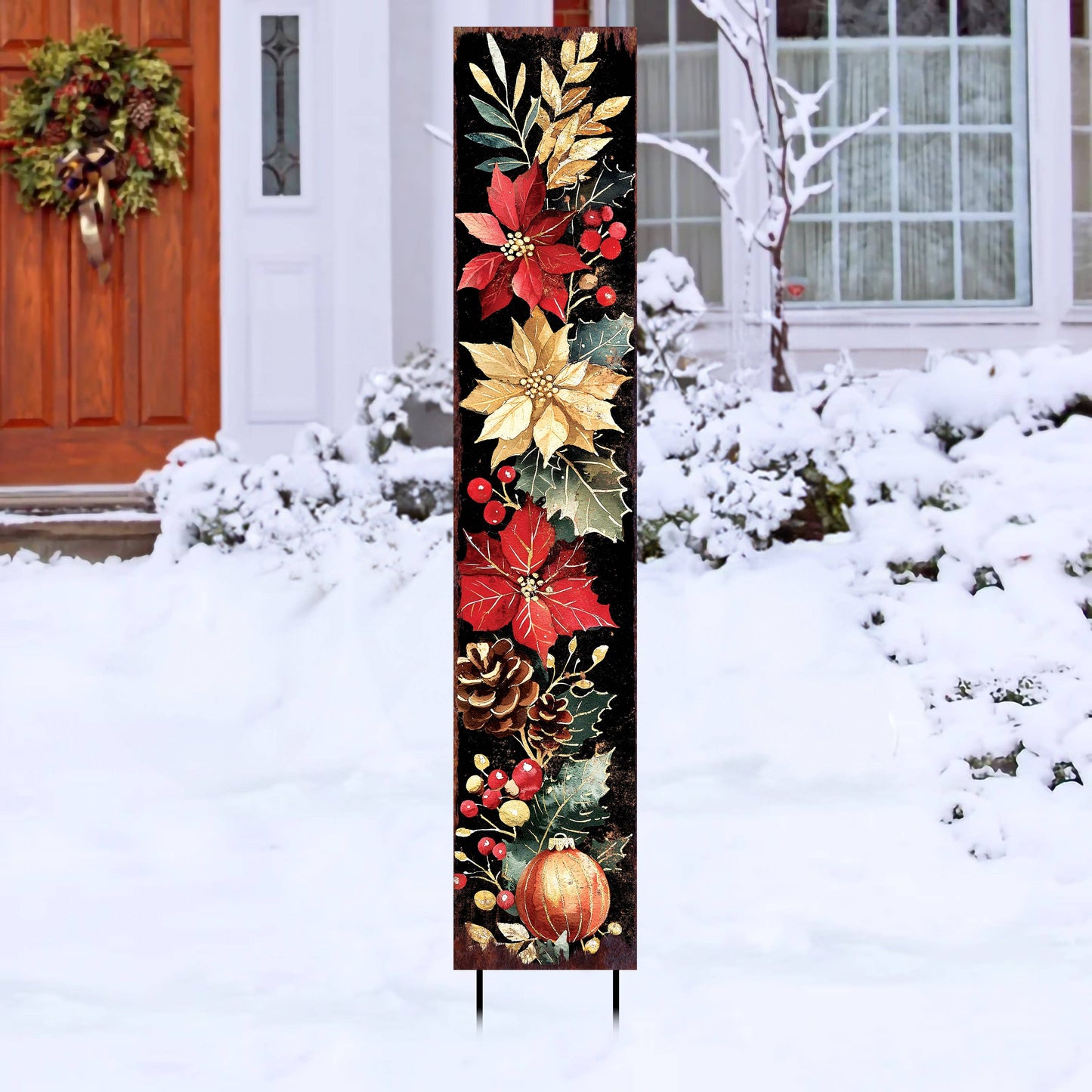 Poinsettia Merry Christmas Garden Stake | Outdoor Holiday Yard Decor Gift