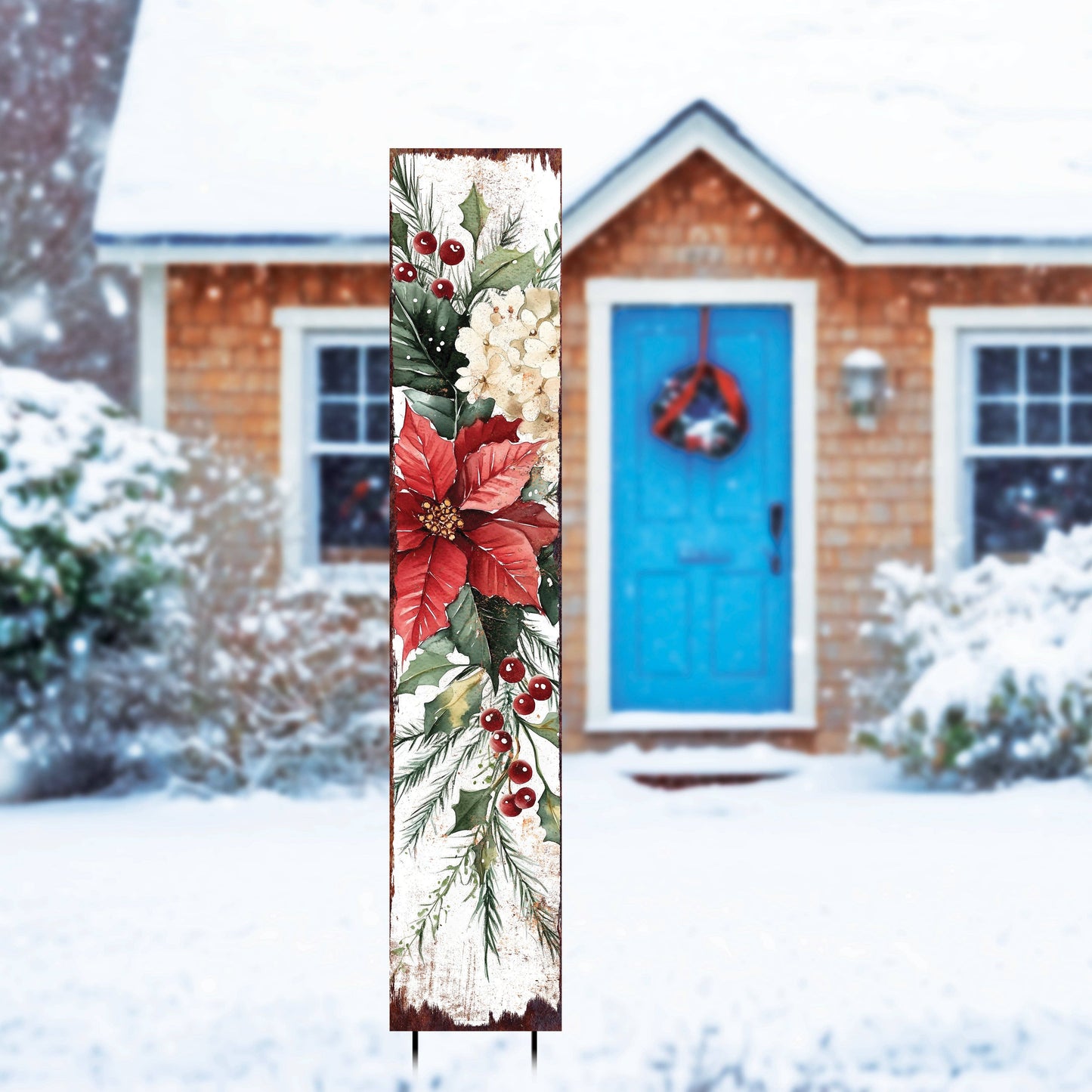 42in Merry Christmas Garden Stake | Poinsettia Outdoor Holiday Decor Gift