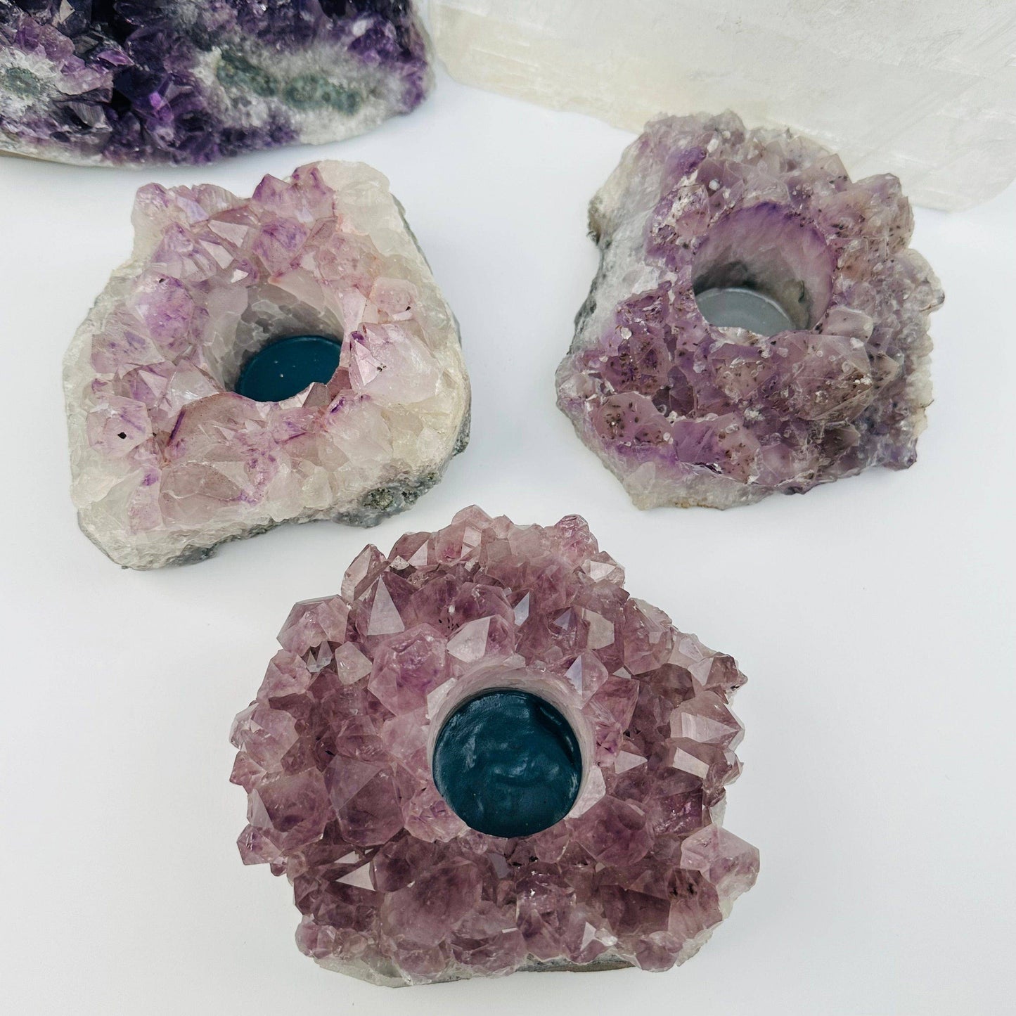 Amethyst Crystal Candle Holders - A Grade - (RK2-01)