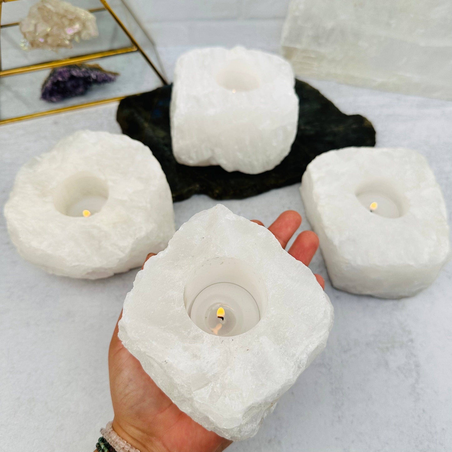 Crystal Clear Quartz Candle Holder