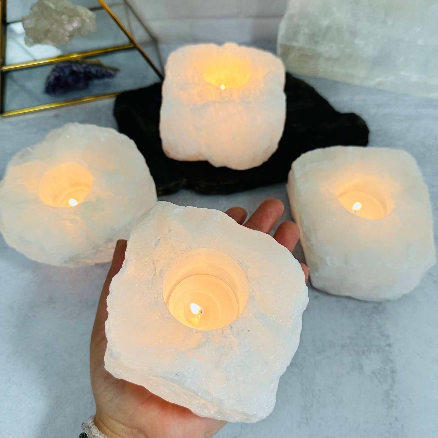 Crystal Clear Quartz Candle Holder