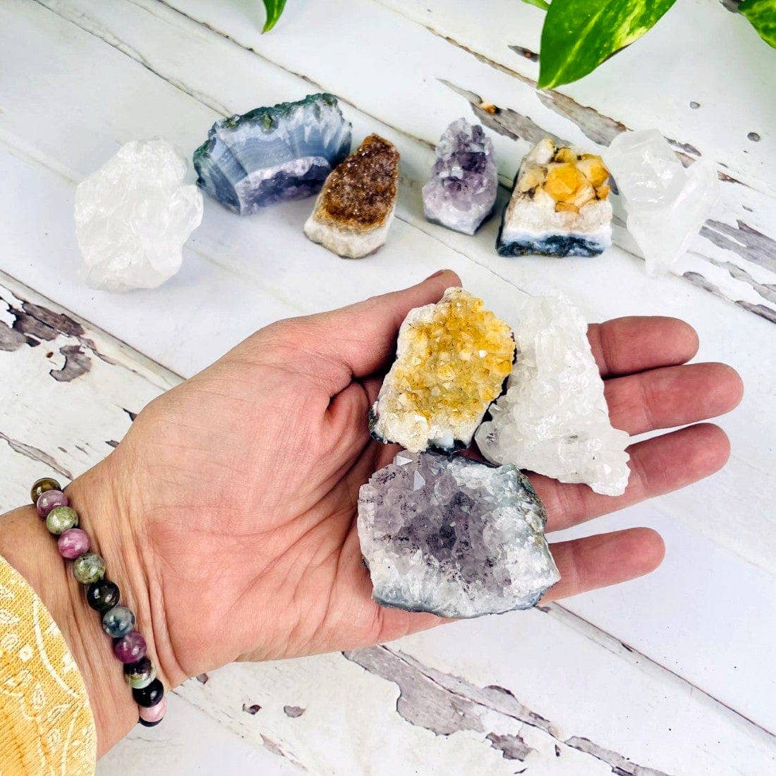 Crystal Cluster Triple Stone Set - Amethyst, Quartz, Citrine