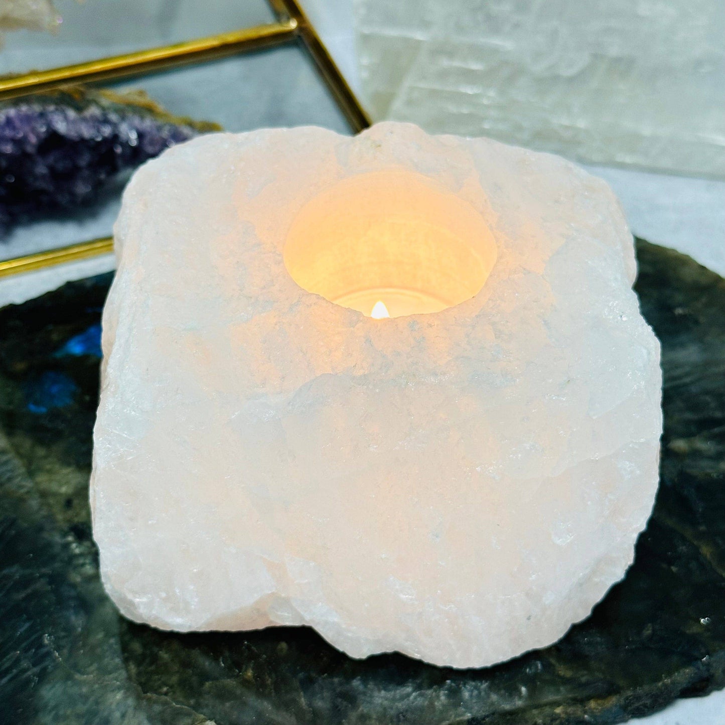 Crystal Clear Quartz Candle Holder