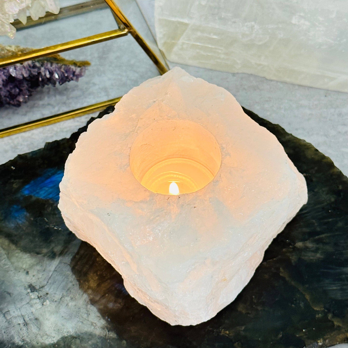 Crystal Clear Quartz Candle Holder