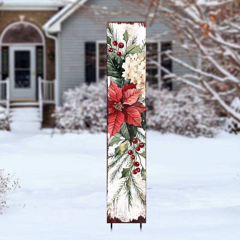 42in Merry Christmas Garden Stake | Poinsettia Outdoor Holiday Decor Gift