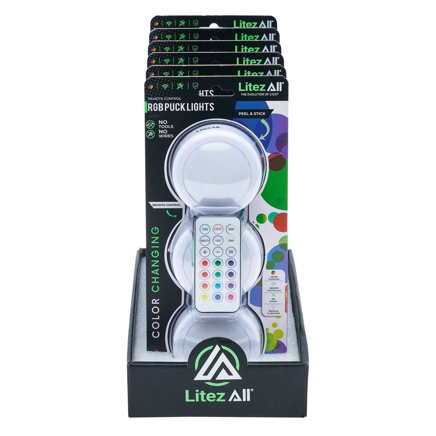 LitezAll Remote Control RGB Puck Lights 3 Pack