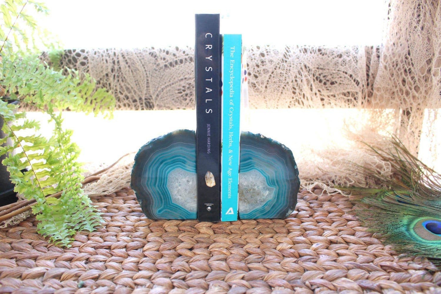 Crystal Teal Agate Geode Bookend Pair 1-3 lb