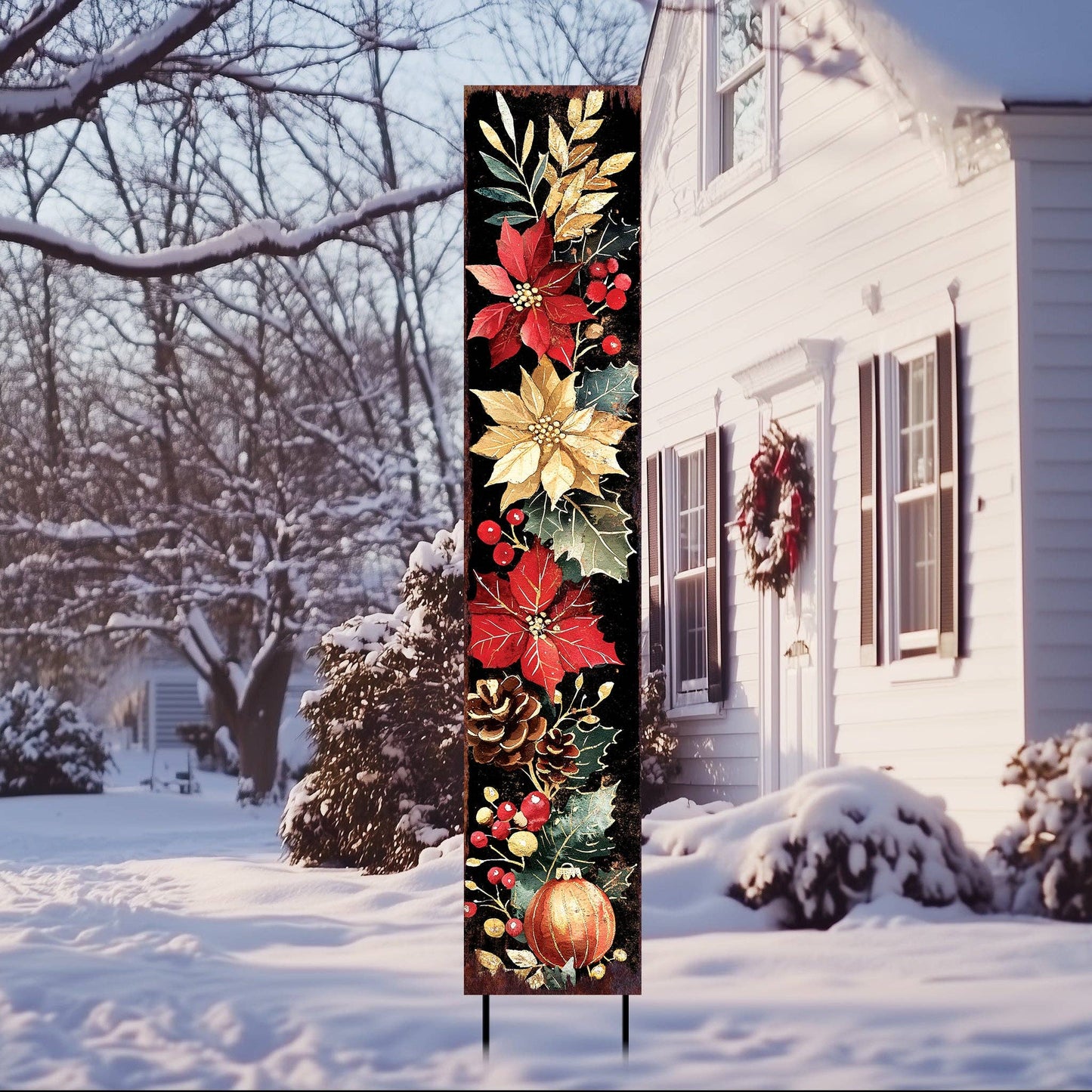 Poinsettia Merry Christmas Garden Stake | Outdoor Holiday Yard Decor Gift