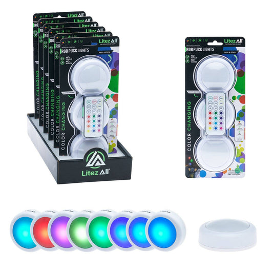 LitezAll Remote Control RGB Puck Lights 3 Pack