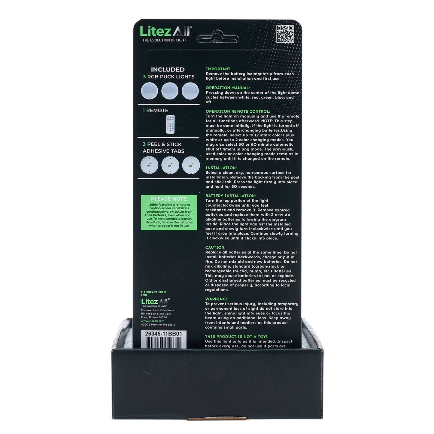 LitezAll Remote Control RGB Puck Lights 3 Pack