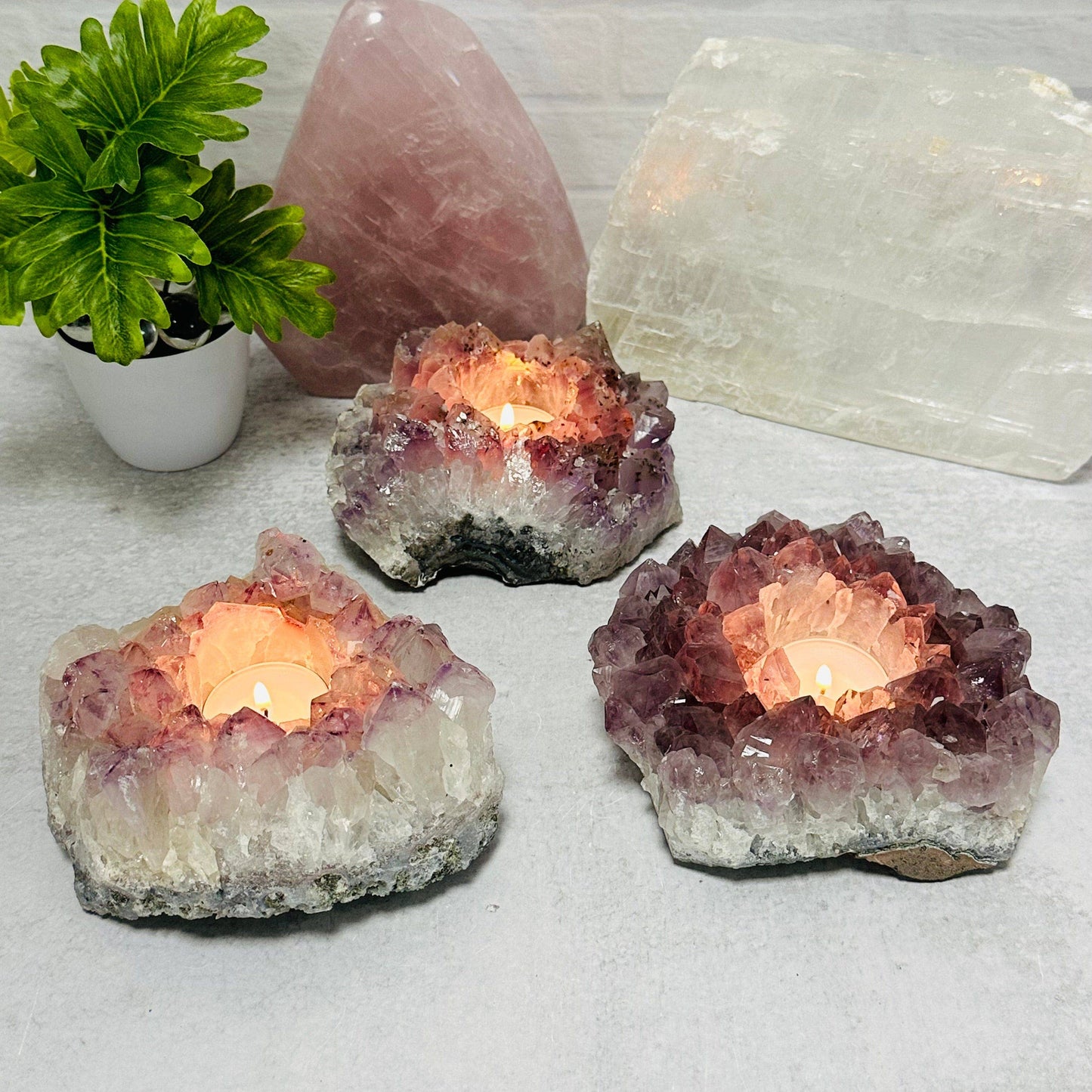 Amethyst Crystal Candle Holders - A Grade - (RK2-01)