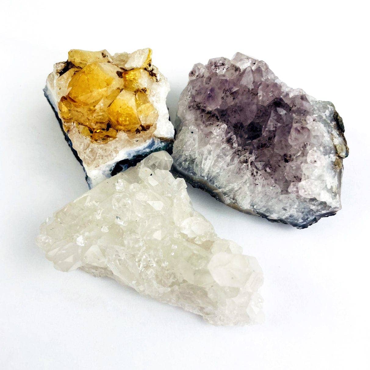 Crystal Cluster Triple Stone Set - Amethyst, Quartz, Citrine