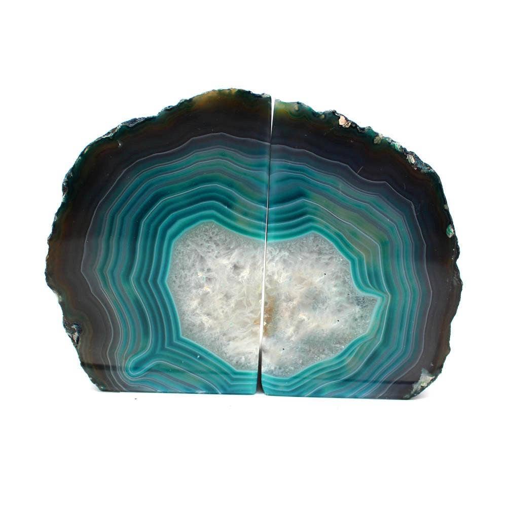 Crystal Teal Agate Geode Bookend Pair 1-3 lb
