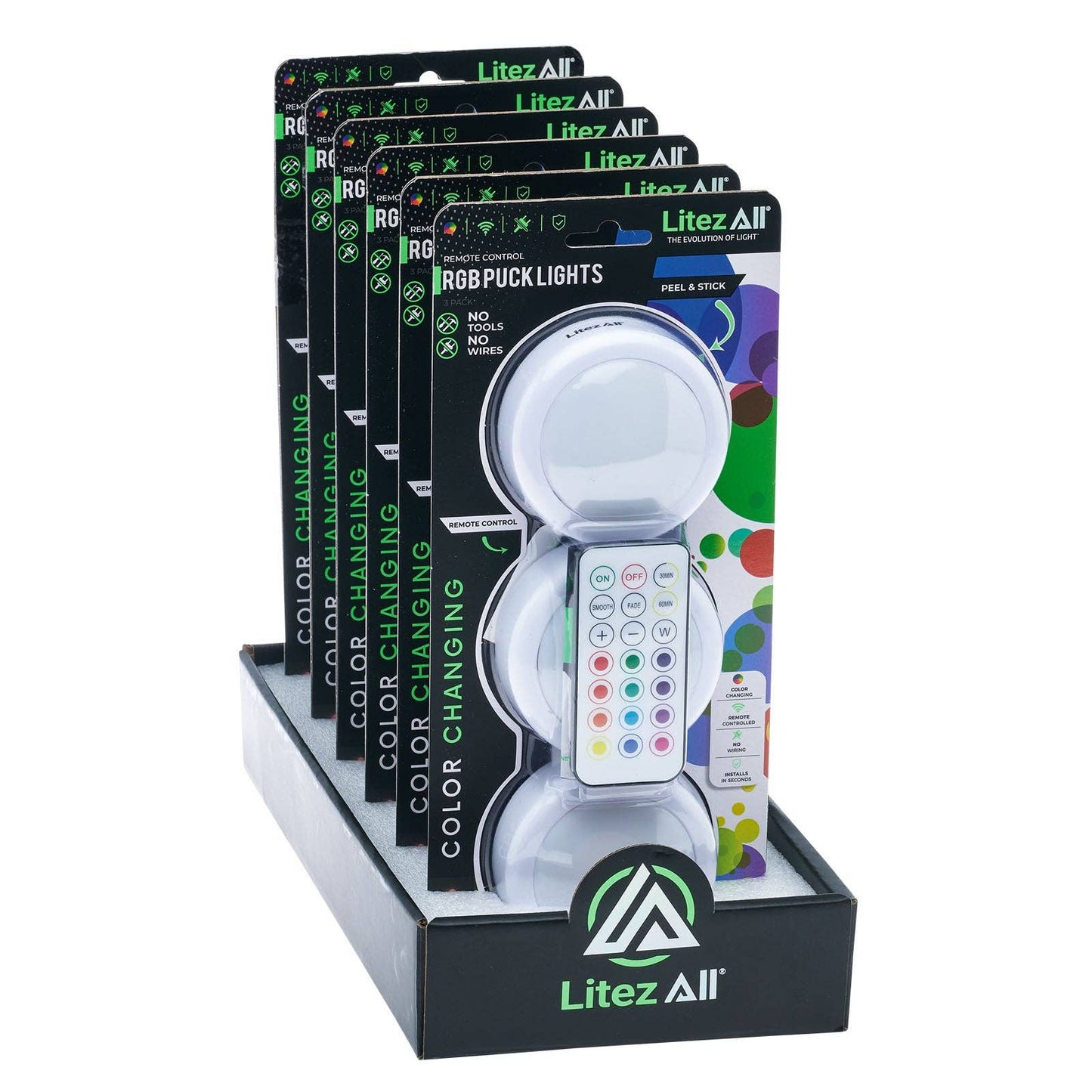 LitezAll Remote Control RGB Puck Lights 3 Pack