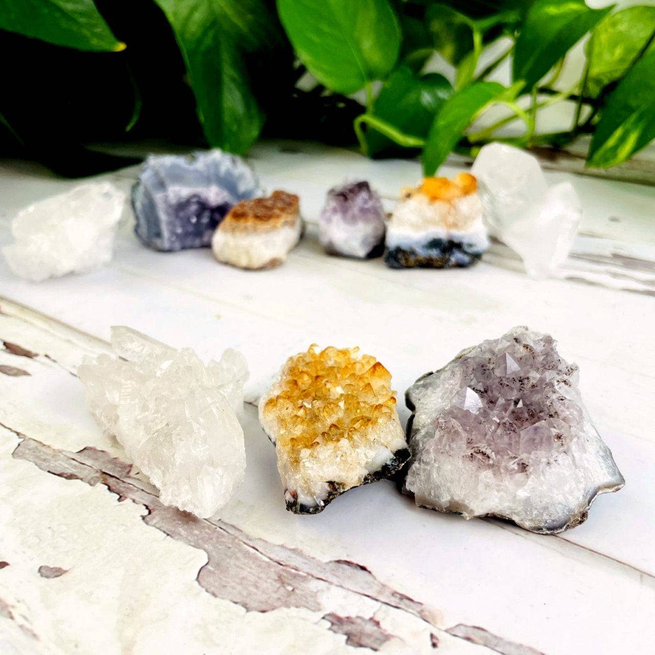 Crystal Cluster Triple Stone Set - Amethyst, Quartz, Citrine