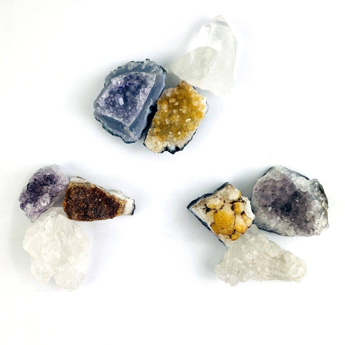 Crystal Cluster Triple Stone Set - Amethyst, Quartz, Citrine