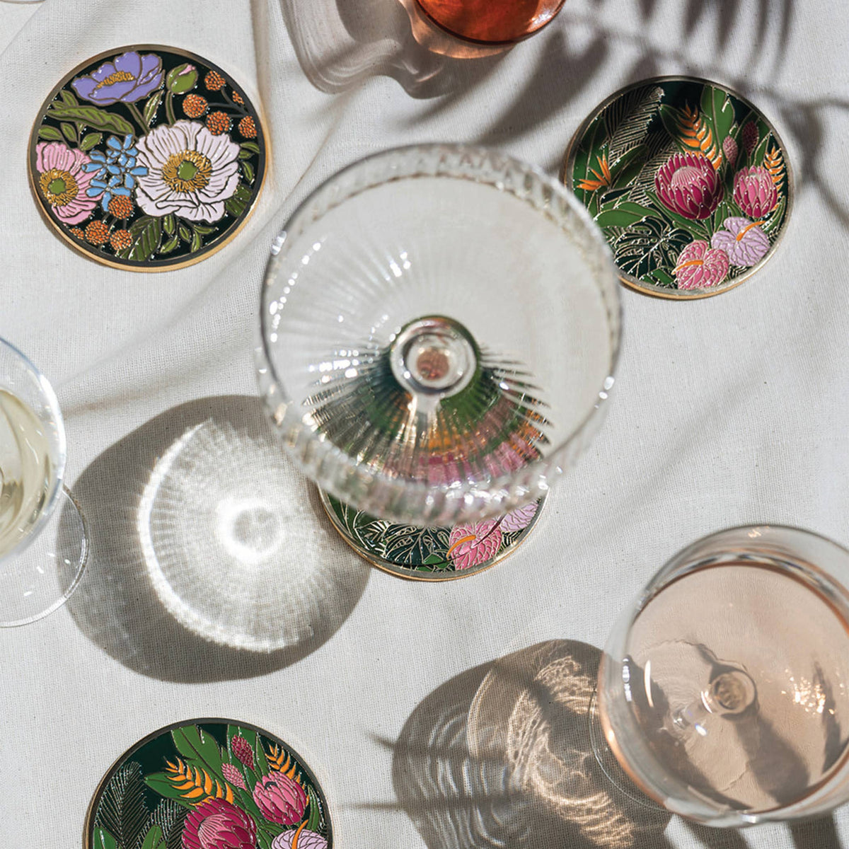 Vibrant Flora Gold Drink Coasters | Holiday + Hostess Gifts
