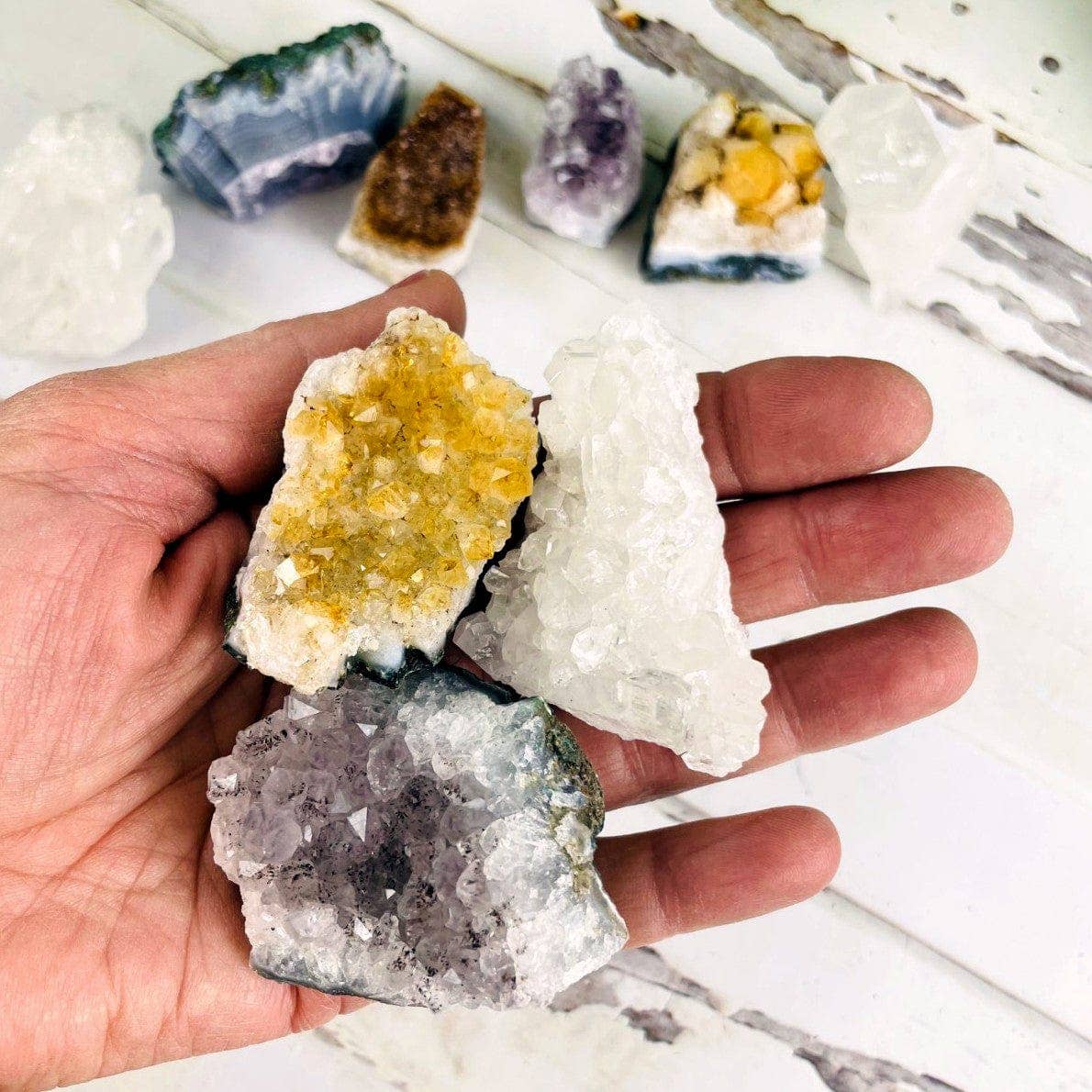 Crystal Cluster Triple Stone Set - Amethyst, Quartz, Citrine
