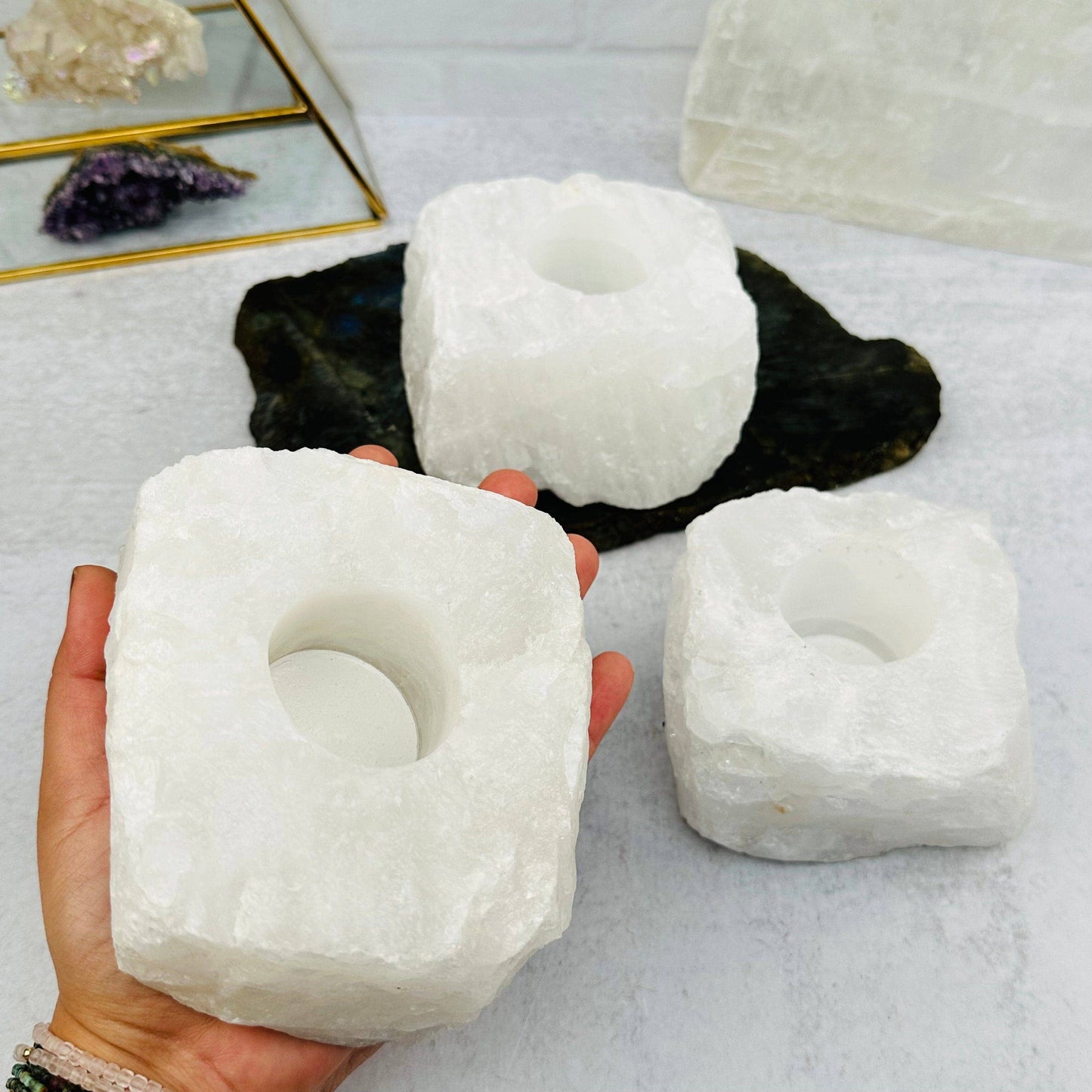 Crystal Clear Quartz Candle Holder