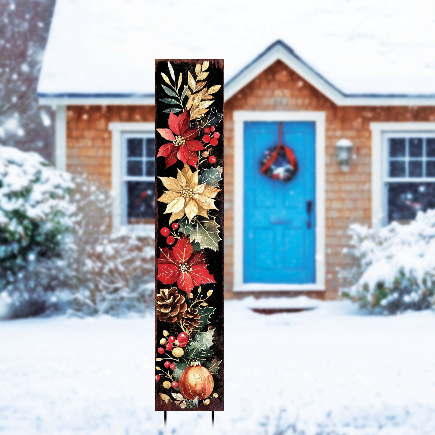 Poinsettia Merry Christmas Garden Stake | Outdoor Holiday Yard Decor Gift