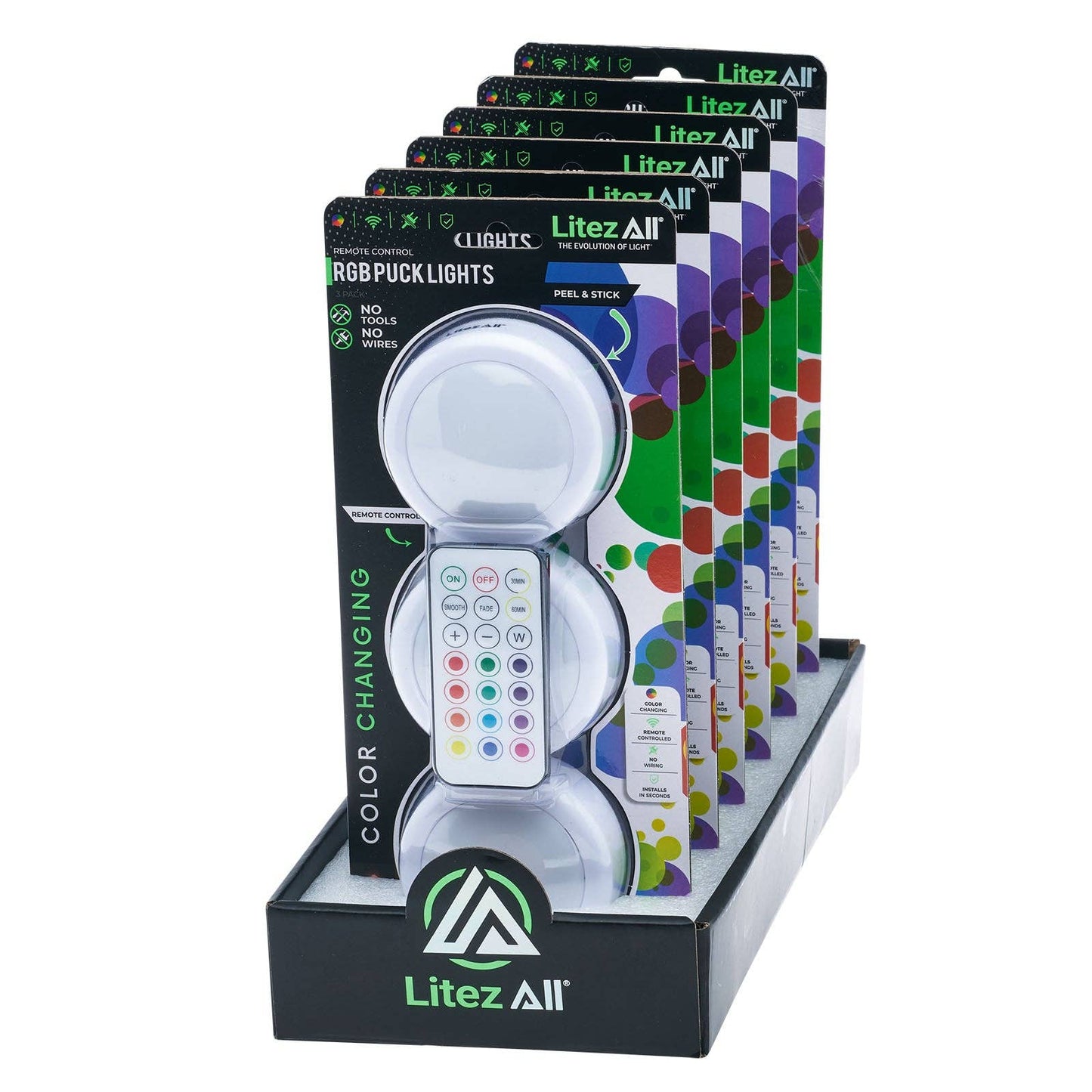 LitezAll Remote Control RGB Puck Lights 3 Pack