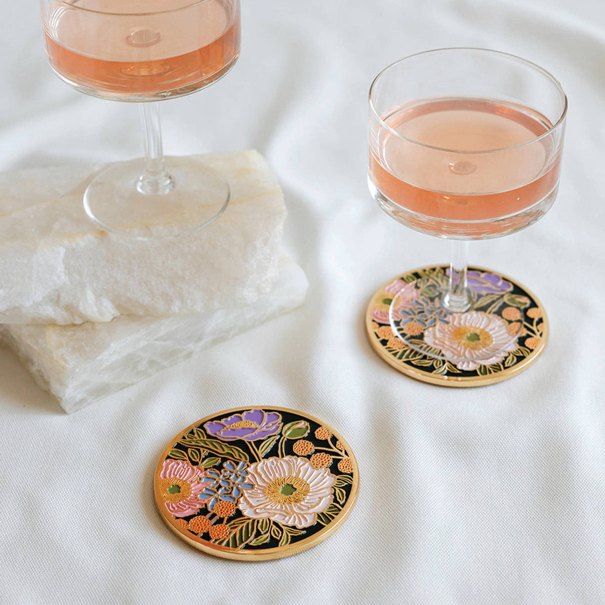 Vibrant Flora Gold Drink Coasters | Holiday + Hostess Gifts