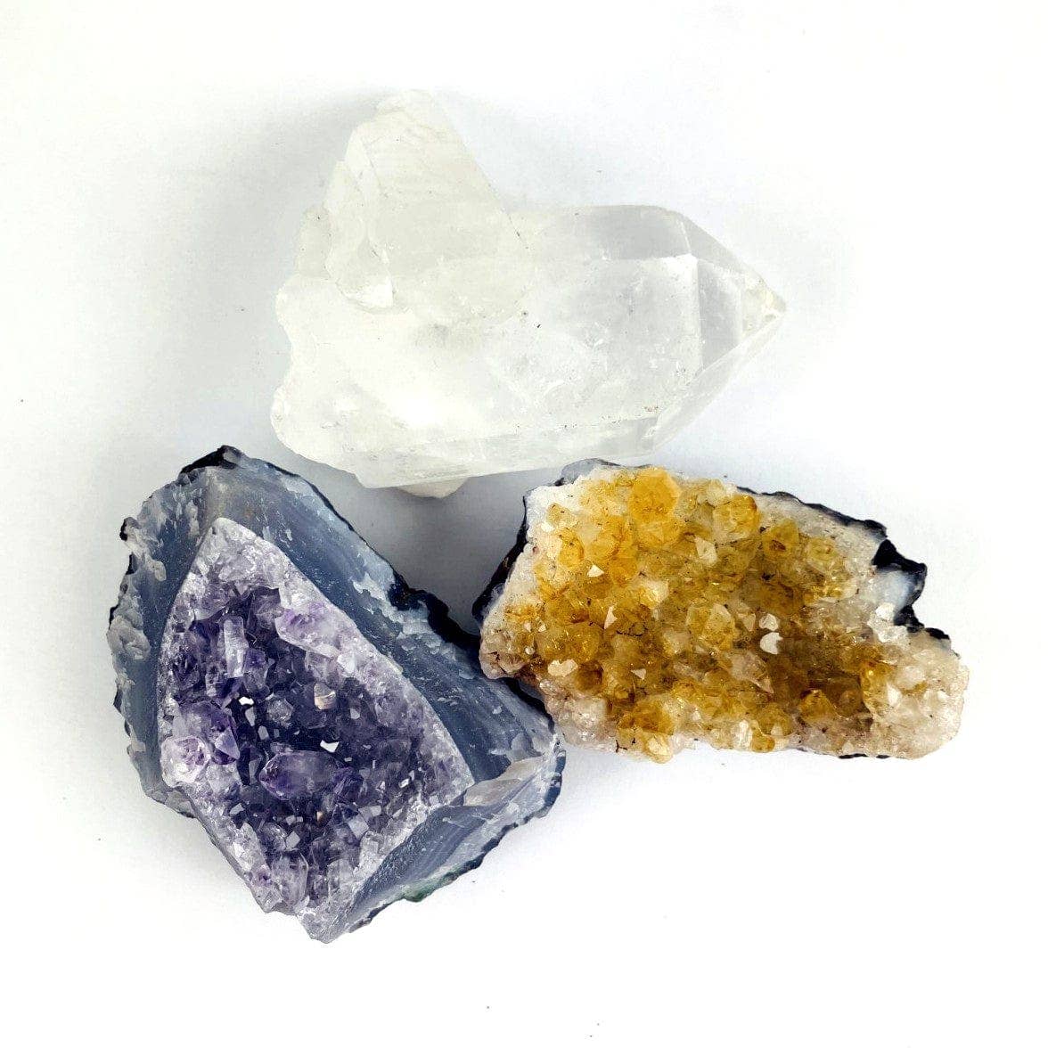 Crystal Cluster Triple Stone Set - Amethyst, Quartz, Citrine