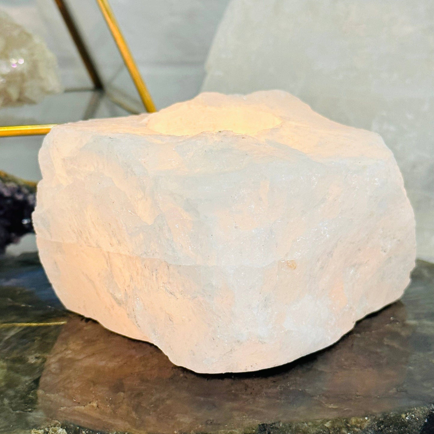 Crystal Clear Quartz Candle Holder